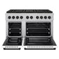 ZLINE Autograph Edition 48 in. 6.7 cu. ft. Paramount Dual Fuel Range with 8 Burner DuoPro™ Cooktop and Dual Ovens in Satin Stainless Steel with White Matte Doors and Matte Black Accents (PSDRSZ-WM-48-MB) front, oven open.