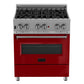ZLINE 36 in. 4.6 cu. ft. Legacy Dual Fuel Range with 6 Burner Gas Cooktop and Electric Convection Oven in Satin Stainless Steel and Red Gloss Door (RAS-RG-36) front.