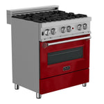 ZLINE 36 in. 4.6 cu. ft. Legacy Dual Fuel Range with 6 Burner Gas Cooktop and Electric Convection Oven in Satin Stainless Steel and Red Gloss Door (RAS-RG-36)
