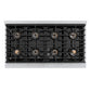 ZLINE 48 in. 6.7 cu. ft. Paramount Dual Fuel Range with 8 Burner DuoPro™ Cooktop and Dual Ovens in Satin Stainless Steel with Black Matte Doors (PSDRS-BLM-48) top-down, above cooktop.