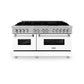 ZLINE 60 in. 7.4 cu. ft. Legacy Dual Fuel Range with 9 Burner Gas Cooktop and 2 Electric Convection Ovens in Satin Stainless Steel and White Matte Doors (RAS-WM-60) front.