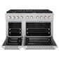 ZLINE 48 in. 6.7 cu. ft. Paramount Double Oven Gas Range with 8 Burner Cooktop in Satin Stainless Steel (SGRS-48) front, oven open.