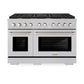 ZLINE 48 in. 6.7 cu. ft. Paramount Double Oven Gas Range in Satin Stainless Steel with 8 Brass Burners (SGRS-BR-48) front.