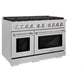 ZLINE 48 in. 6.7 cu. ft. Paramount Double Oven Gas Range in Satin Stainless Steel with 8 Brass Burners (SGRS-BR-48) side.