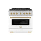 ZLINE Autograph Edition 36 in. 5.2 cu. ft. Paramount Dual Fuel Range with 6 Burner DuoPro™ Cooktop and Electric Convection Oven in Satin Stainless Steel with White Matte Door and Champagne Bronze Accents, Open Box-Good Condition