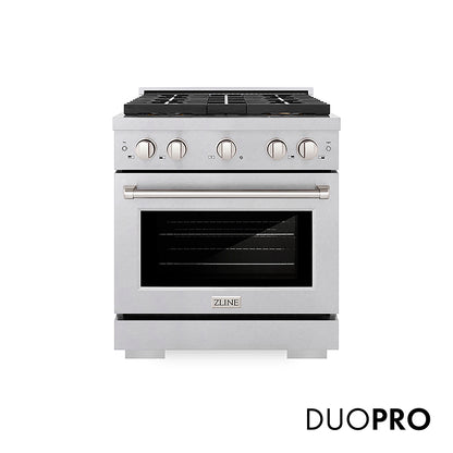 ZLINE 30 in. 4.2 cu. ft. Paramount Gas Range with 4 Burner DuoPro™ Cooktop and Convection Gas Oven in Satin Stainless Steel, Open Box-Good Condition