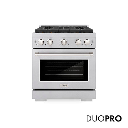 ZLINE 30 in. 4.2 cu. ft. Paramount Gas Range with 4 Burner DuoPro™ Cooktop and Convection Gas Oven in Satin Stainless Steel, Open Box-Great Condition