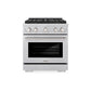 ZLINE 30 in. 4.2 cu. ft. Paramount Gas Range with 4 Burner DuoPro™ Cooktop and Convection Gas Oven in Satin Stainless Steel (PSGRS-30) front.