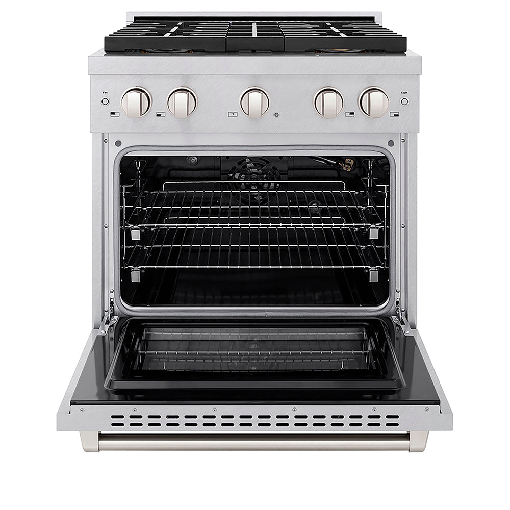 ZLINE 30 in. 4.2 cu. ft. Paramount Gas Range with 4 Burner DuoPro™ Cooktop and Convection Gas Oven in Satin Stainless Steel, Open Box-Good Condition