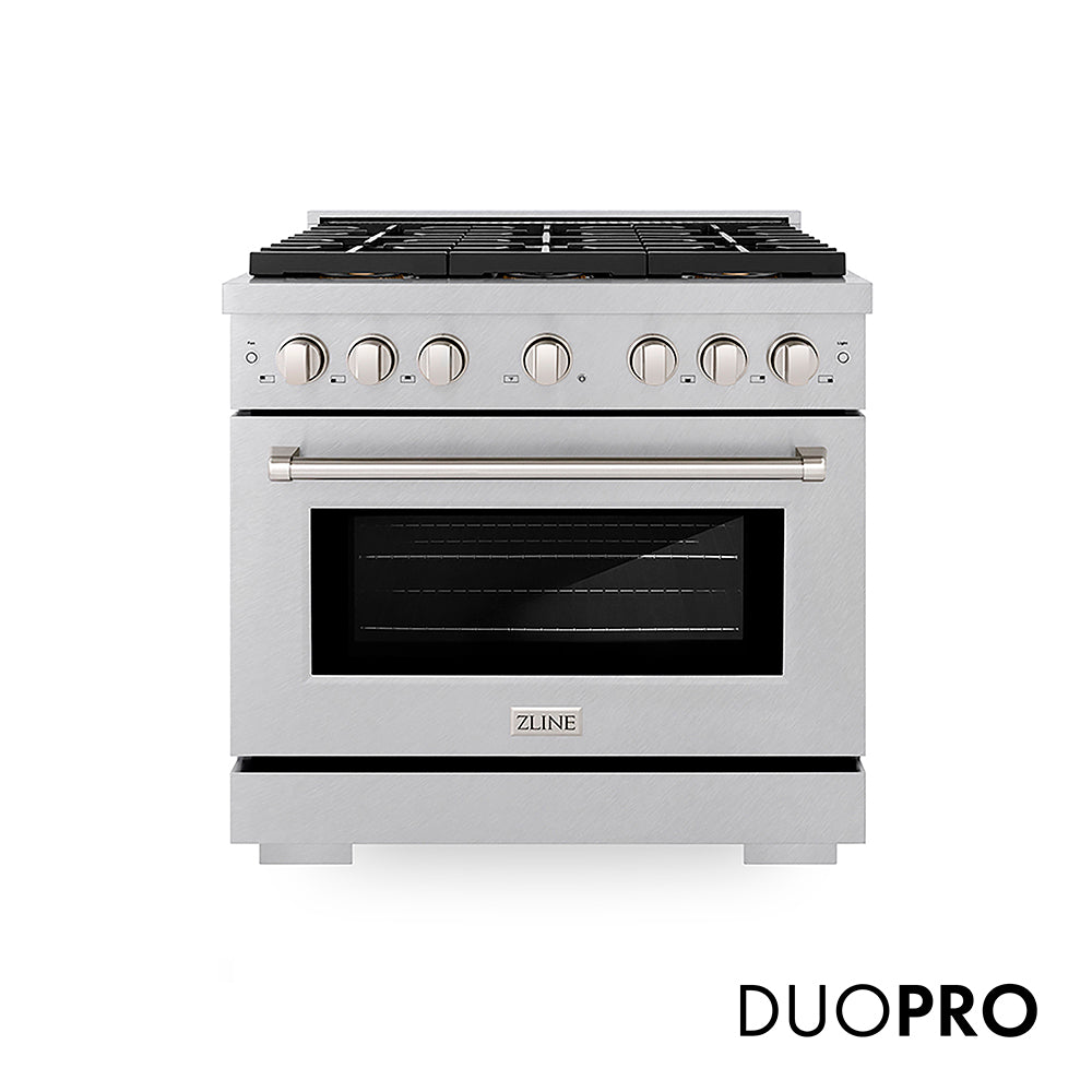 ZLINE 36 in. 5.2 cu. ft. Paramount Gas Range with 6 Burner DuoPro™ Cooktop and Convection Gas Oven in Satin Stainless Steel, Open Box-Good Condition