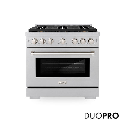 ZLINE 36 in. 5.2 cu. ft. Paramount Gas Range with 6 Burner DuoPro™ Cooktop and Convection Gas Oven in Satin Stainless Steel, Open Box-Good Condition