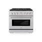 ZLINE 36 in. 5.2 cu. ft. Paramount Gas Range with 6 Burner DuoPro™ Cooktop and Convection Gas Oven in Satin Stainless Steel (PSGRS-36) front.