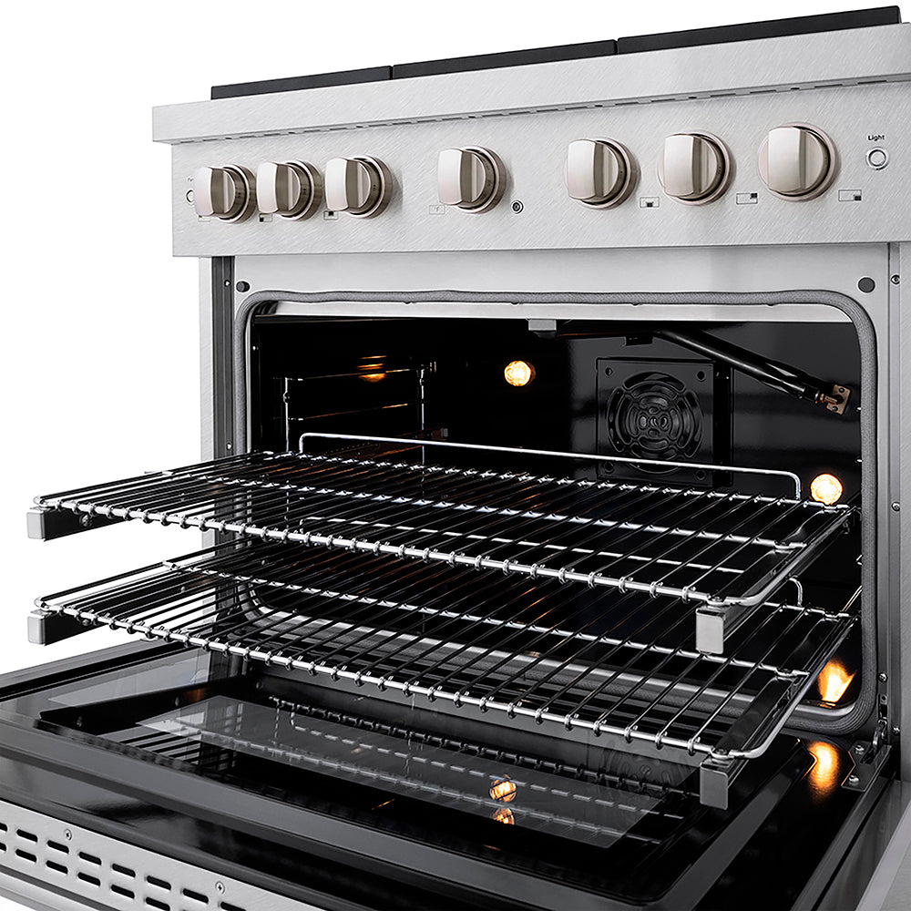 ZLINE 36 in. 5.2 cu. ft. Paramount Gas Range with 6 Burner DuoPro™ Cooktop and Convection Gas Oven in Satin Stainless Steel, Open Box-Good Condition
