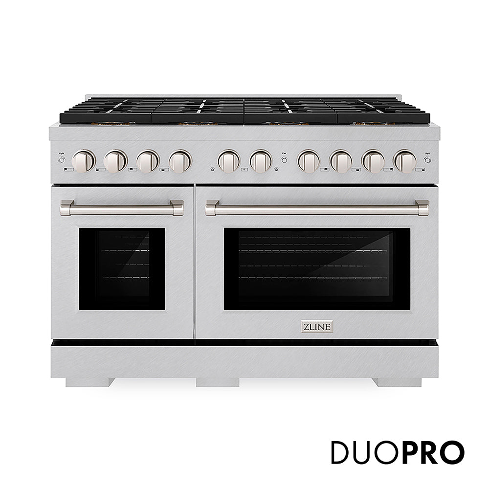 ZLINE 48 in. 6.7 cu. ft. Paramount Gas Range with 8 Burner DuoPro™ Cooktop and Dual Ovens in Satin Stainless Steel, Open Box-Good Condition