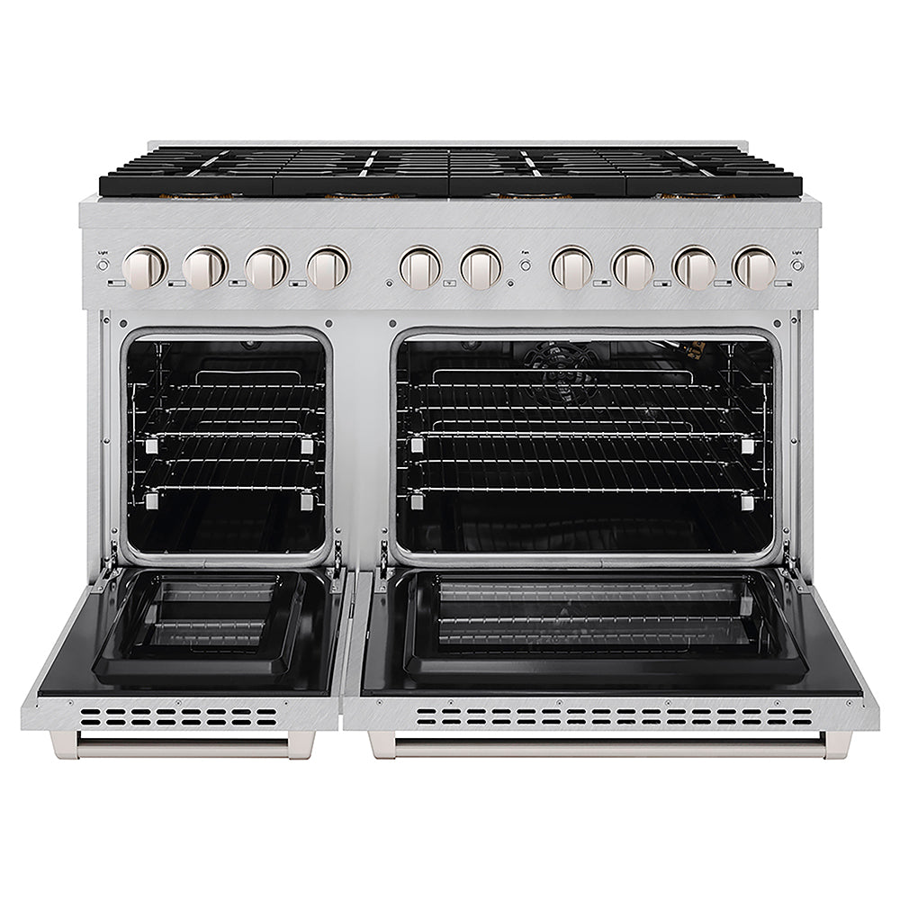 ZLINE 48 in. 6.7 cu. ft. Paramount Gas Range with 8 Burner DuoPro™ Cooktop and Dual Ovens in Satin Stainless Steel, Open Box-Good Condition