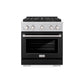 ZLINE 30 in. 4.2 cu. ft. Paramount Gas Range with 4 Burner DuoPro™ Cooktop and Convection Gas Oven in Satin Stainless Steel with Black Matte Door (PSGRS-BLM-30) front.