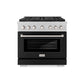 ZLINE 36 in. 5.2 cu. ft. Paramount Gas Range with 6 Burner DuoPro™ Cooktop and Convection Gas Oven in Satin Stainless Steel with Black Matte Door (PSGRS-BLM-36) front.