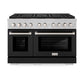 ZLINE 48 in. 6.7 cu. ft. Paramount Gas Range with 8 Burner DuoPro™ Cooktop and Dual Ovens in Satin Stainless Steel with Black Matte Doors (PSGRS-BLM-48) front.