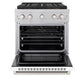 ZLINE 30 in. 4.2 cu. ft. Paramount Gas Range with 4 Burner DuoPro™ Cooktop and Convection Gas Oven in Satin Stainless Steel with White Matte Door (PSGRS-WM-30) front, oven open.