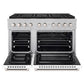 ZLINE 48 in. 6.7 cu. ft. Paramount Gas Range with 8 Burner DuoPro™ Cooktop and Dual Ovens in Satin Stainless Steel with White Matte Doors (PSGRS-WM-48) front, oven open.