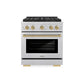 ZLINE Autograph Edition 30 in. 4.2 cu. ft. Paramount Gas Range with 4 Burner DuoPro™ Cooktop and Convection Gas Oven in Satin Stainless Steel and Champagne Bronze Accents, Open Box-Great Condition