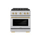 ZLINE Autograph Edition 30 in. 4.2 cu. ft. Paramount Gas Range with 4 Burner DuoPro™ Cooktop and Convection Gas Oven in Satin Stainless Steel and Champagne Bronze Accents, Open Box-Good Condition