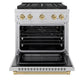 ZLINE Autograph Edition 30 in. 4.2 cu. ft. Paramount Gas Range with 4 Burner DuoPro™ Cooktop and Convection Gas Oven in Satin Stainless Steel and Champagne Bronze Accents, Open Box-Good Condition