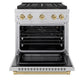 ZLINE Autograph Edition 30 in. 4.2 cu. ft. Paramount Gas Range with 4 Burner DuoPro™ Cooktop and Convection Gas Oven in Satin Stainless Steel and Champagne Bronze Accents, Open Box-Great Condition