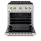 ZLINE Autograph Edition 30 in. 4.2 cu. ft. Paramount Gas Range with 4 Burner DuoPro™ Cooktop and Convection Gas Oven in Satin Stainless Steel and Polished Gold Accents, Open Box-Good Condition
