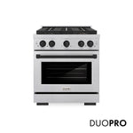 ZLINE Autograph Edition 30 in. 4.2 cu. ft. Paramount Gas Range with 4 Burner DuoPro™ Cooktop and Convection Gas Oven in Satin Stainless Steel and Matte Black Accents, Open Box-Good Condition