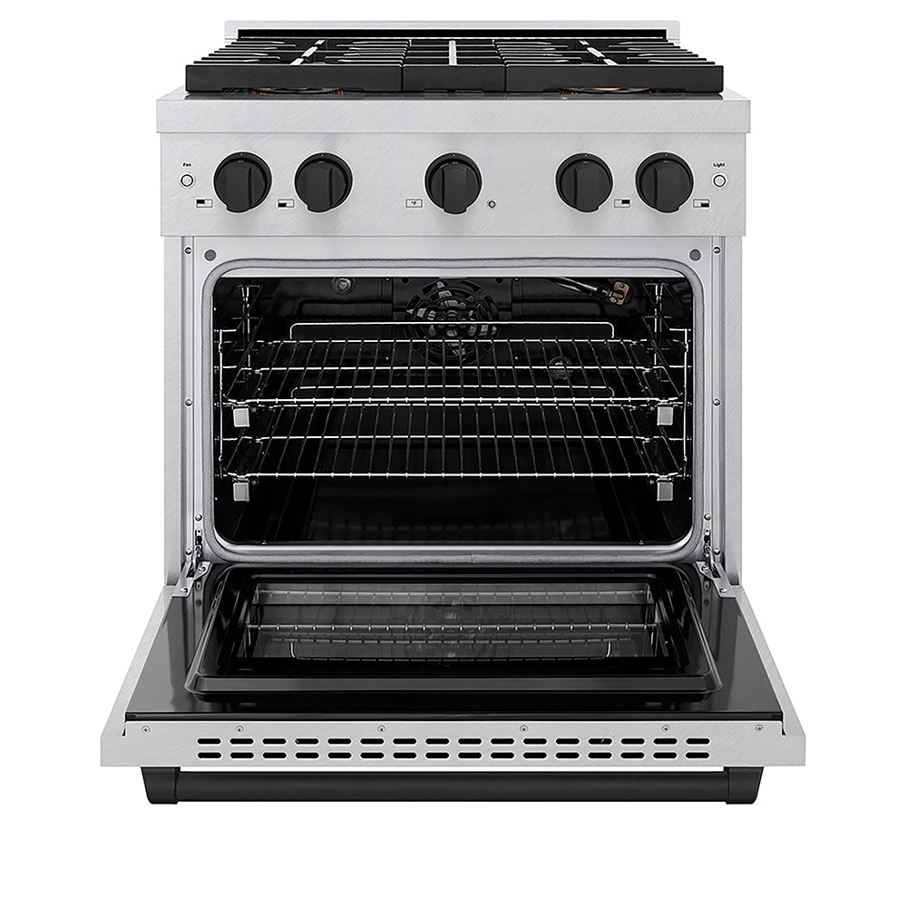 ZLINE Autograph Edition 30 in. 4.2 cu. ft. Paramount Gas Range with 4 Burner DuoPro™ Cooktop and Convection Gas Oven in Satin Stainless Steel and Matte Black Accents, Open Box-Good Condition