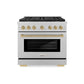 ZLINE Autograph Edition 36 in. 5.2 cu. ft. Paramount Gas Range with 6 Burner DuoPro™ Cooktop and Convection Gas Oven in Satin Stainless Steel and Champagne Bronze Accents, Open Box-Great Condition