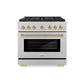 ZLINE Autograph Edition 36 in. 5.2 cu. ft. Paramount Gas Range with 6 Burner DuoPro™ Cooktop and Convection Gas Oven in Satin Stainless Steel and Champagne Bronze Accents, Open Box-Good Condition