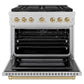 ZLINE Autograph Edition 36 in. 5.2 cu. ft. Paramount Gas Range with 6 Burner DuoPro™ Cooktop and Convection Gas Oven in Satin Stainless Steel and Champagne Bronze Accents, Open Box-Good Condition