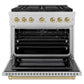ZLINE Autograph Edition 36 in. 5.2 cu. ft. Paramount Gas Range with 6 Burner DuoPro™ Cooktop and Convection Gas Oven in Satin Stainless Steel and Champagne Bronze Accents, Open Box-Great Condition