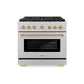 ZLINE Autograph Edition 36 in. 5.2 cu. ft. Paramount Gas Range with 6 Burner DuoPro™ Cooktop and Convection Gas Oven in Satin Stainless Steel and Polished Gold Accents, Open Box-Good Condition