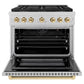 ZLINE Autograph Edition 36 in. 5.2 cu. ft. Paramount Gas Range with 6 Burner DuoPro™ Cooktop and Convection Gas Oven in Satin Stainless Steel and Polished Gold Accents, Open Box-Great Condition