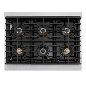 ZLINE Autograph Edition 36 in. 5.2 cu. ft. Paramount Gas Range with 6 Burner DuoPro™ Cooktop and Convection Gas Oven in Satin Stainless Steel and Polished Gold Accents, Open Box-Good Condition