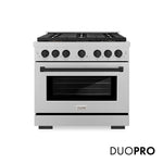 ZLINE Autograph Edition 36 in. 5.2 cu. ft. Paramount Gas Range with 6 Burner DuoPro™ Cooktop and Convection Gas Oven in Satin Stainless Steel and Matte Black Accents, Open Box-Good Condition