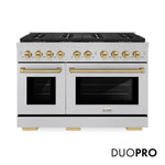 ZLINE Autograph Edition 48 in. 6.7 cu. ft. Paramount Gas Range with 8 Burner DuoPro™ Cooktop and Dual Ovens in Satin Stainless Steel and Champagne Bronze Accents, Open Box-Good Condition
