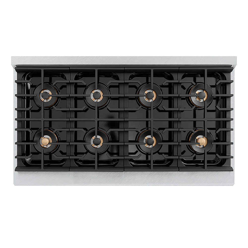 ZLINE Autograph Edition 48 in. 6.7 cu. ft. Paramount Gas Range with 8 Burner DuoPro™ Cooktop and Dual Ovens in Satin Stainless Steel and Polished Gold Accents, Open Box-Good Condition