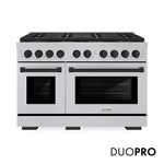 ZLINE Autograph Edition 48 in. 6.7 cu. ft. Paramount Gas Range with 8 Burner DuoPro™ Cooktop and Dual Ovens in Satin Stainless Steel and Matte Black Accents, Open Box-Good Condition