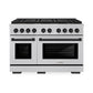 ZLINE Autograph Edition 48 in. 6.7 cu. ft. Paramount Gas Range with 8 Burner DuoPro™ Cooktop and Dual Ovens in Satin Stainless Steel and Matte Black Accents (PSGRSZ-48-MB) front.