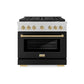 ZLINE Autograph Edition 36 in. 5.2 cu. ft. Paramount Gas Range with 6 Burner DuoPro™ Cooktop and Convection Gas Oven in Satin Stainless Steel with Black Matte Door and Champagne Bronze Accents, Open Box-Good Condition