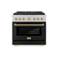 ZLINE Autograph Edition 36 in. 5.2 cu. ft. Paramount Dual Fuel Range with 6 Burner DuoPro™ Cooktop and Electric Convection Oven in Satin Stainless Steel with Black Matte Door and Champagne Bronze Accents, Open Box-Good Condition