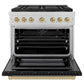 ZLINE Autograph Edition 36 in. 5.2 cu. ft. Paramount Gas Range with 6 Burner DuoPro™ Cooktop and Convection Gas Oven in Satin Stainless Steel with Black Matte Door and Champagne Bronze Accents, Open Box-Great Condition