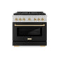 ZLINE Autograph Edition 36 in. 5.2 cu. ft. Paramount Gas Range with 6 Burner DuoPro™ Cooktop and Convection Gas Oven in Satin Stainless Steel with Black Matte Door and Polished Gold Accents, Open Box-Good Condition
