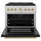 ZLINE Autograph Edition 36 in. 5.2 cu. ft. Paramount Gas Range with 6 Burner DuoPro™ Cooktop and Convection Gas Oven in Satin Stainless Steel with Black Matte Door and Polished Gold Accents, Open Box-Good Condition