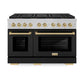 ZLINE Autograph Edition 48 in. 6.7 cu. ft. Paramount Gas Range with 8 Burner DuoPro™ Cooktop and Dual Ovens in Satin Stainless Steel with Black Matte Doors and Champagne Bronze Accents, Open Box-Great Condition