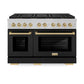 ZLINE Autograph Edition 48 in. 6.7 cu. ft. Paramount Gas Range with 8 Burner DuoPro™ Cooktop and Dual Ovens in Satin Stainless Steel with Black Matte Doors and Champagne Bronze Accents, Open Box-Good Condition